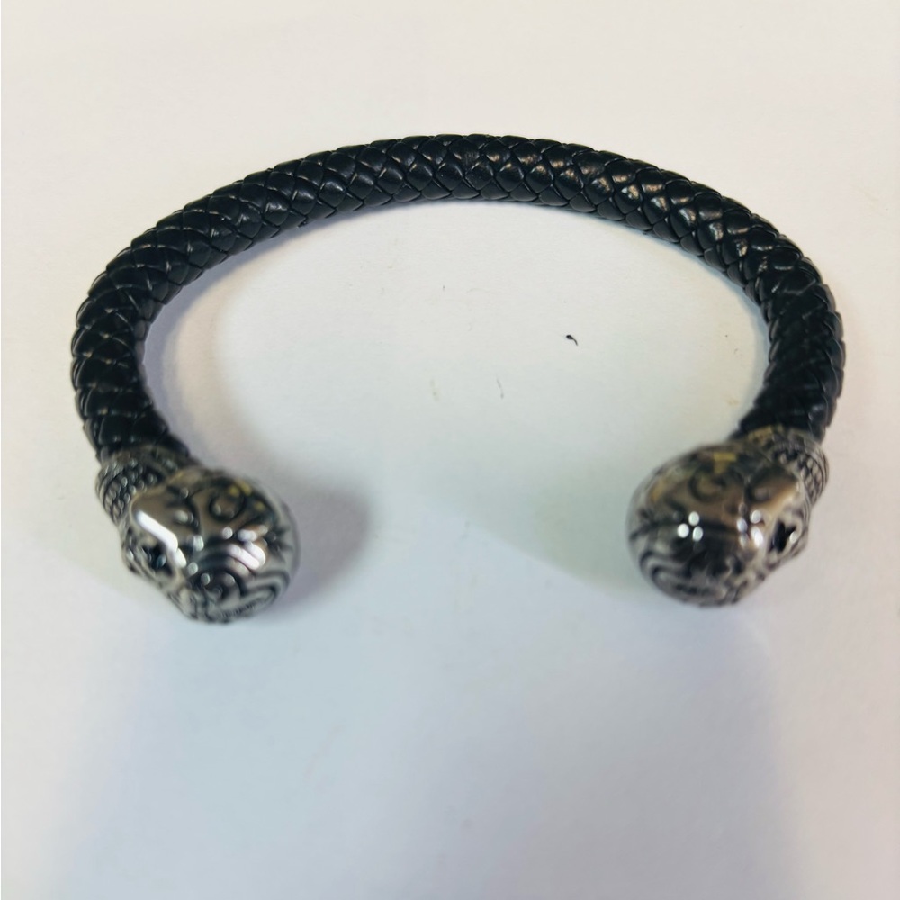 Black Braided Bracelet with Silver Accents